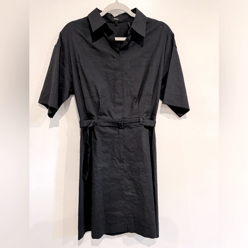 THEORY navy belted shirtdress size 4. Worn once. Excellent condition. No flaws.